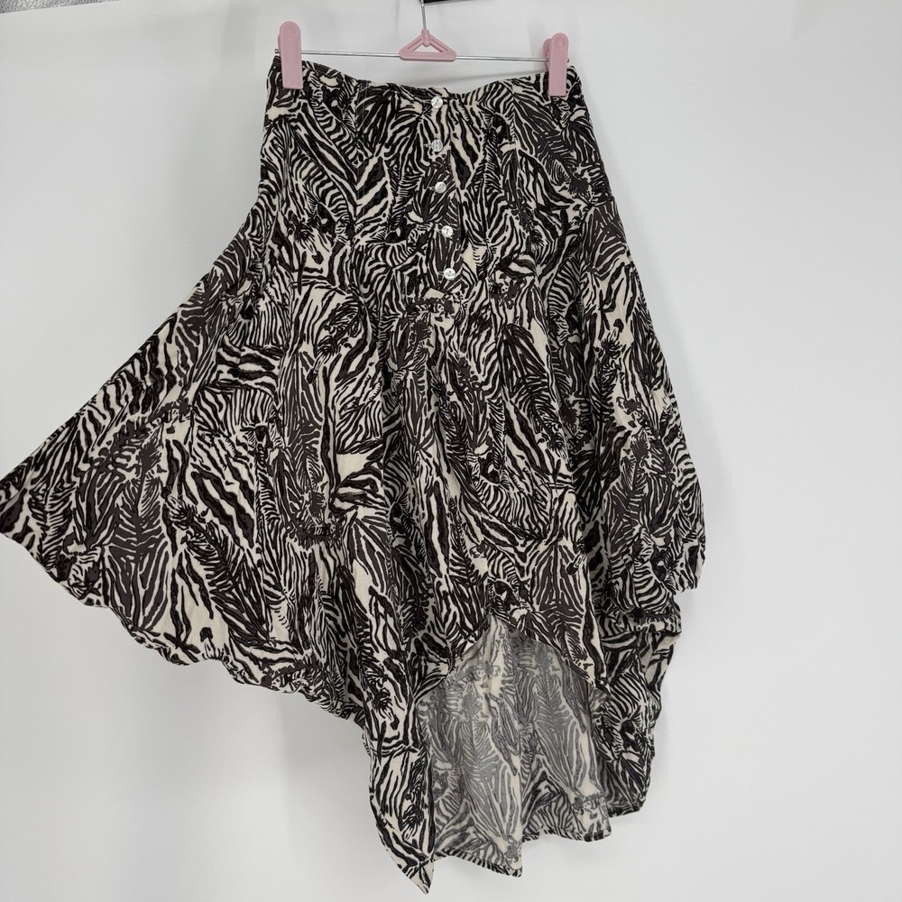 Free People Size 0 Boho High Low Leaf Print Midi Skirt Black & White Zebra XS